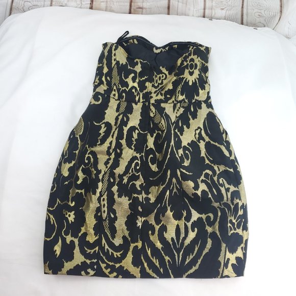 H&M Womens Gold Black Semi Sweetheart Neck Strapless Fully Lined Tube Dress Sz 8 - Picture 5 of 14